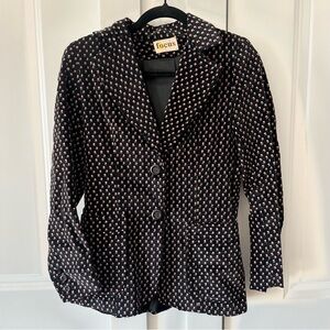 Focus (S) Vintage Black Floral Velvet Print Blazer- Elegant Statement Jacket